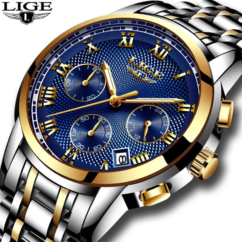 LIGE Full Steel Chronograph Watch For Men