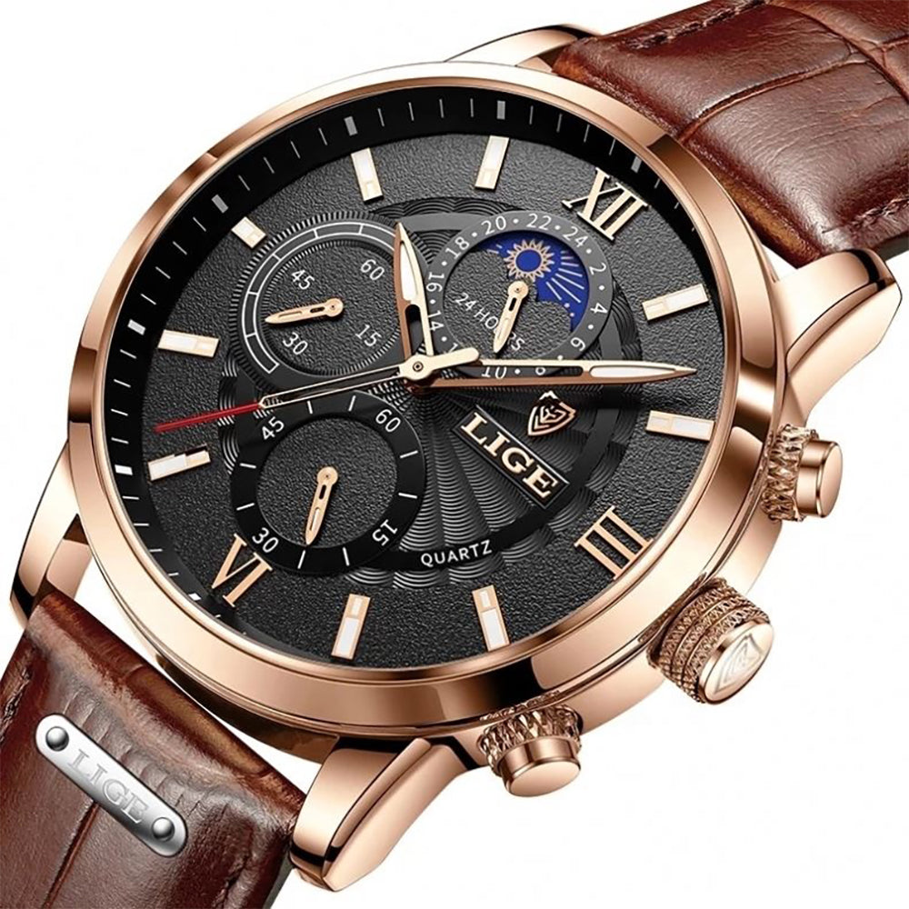 LIGE Moon Phase Men's Sports Watch