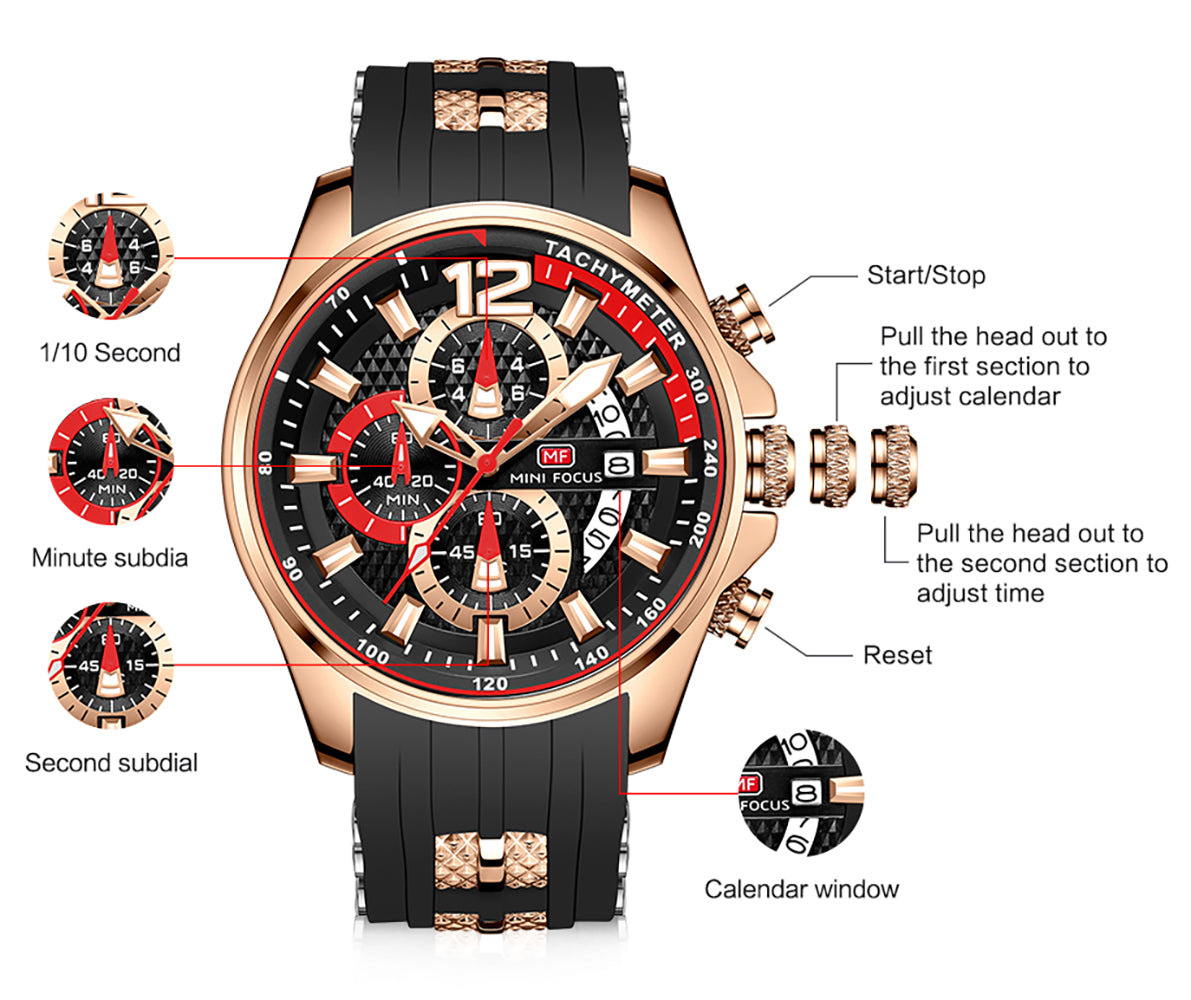 MINI FOCUS Fashion Sports Men's Watches Quartz with Large Dial