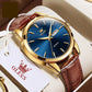 OLEVS - Brown Leather Strap with Blue Dial, Watch for Men