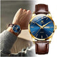 OLEVS - Brown Leather Strap with Blue Dial, Watch for Men