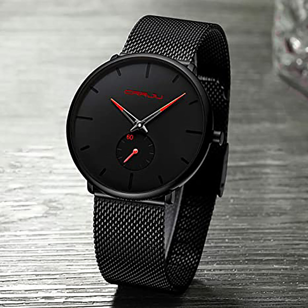 CRRJU Simple Ultra-Thin Stainless Steel Wristwatch (Black)