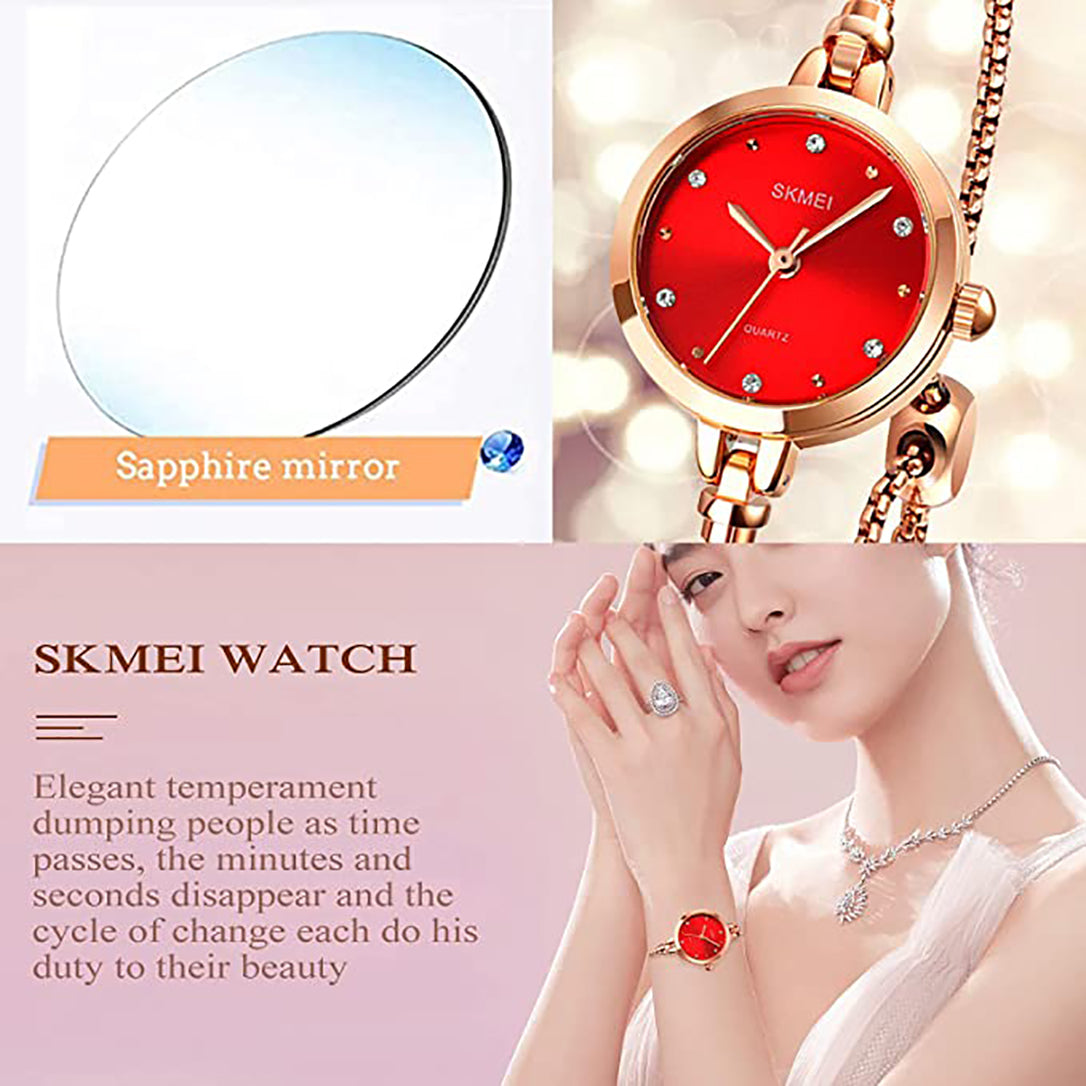 Skmei Thin Premium Crystal-Accented Womans Watch Red Edition