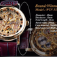 Winner Transparent Golden Skeleton - Hand Wound - Men's Leather Band Watch