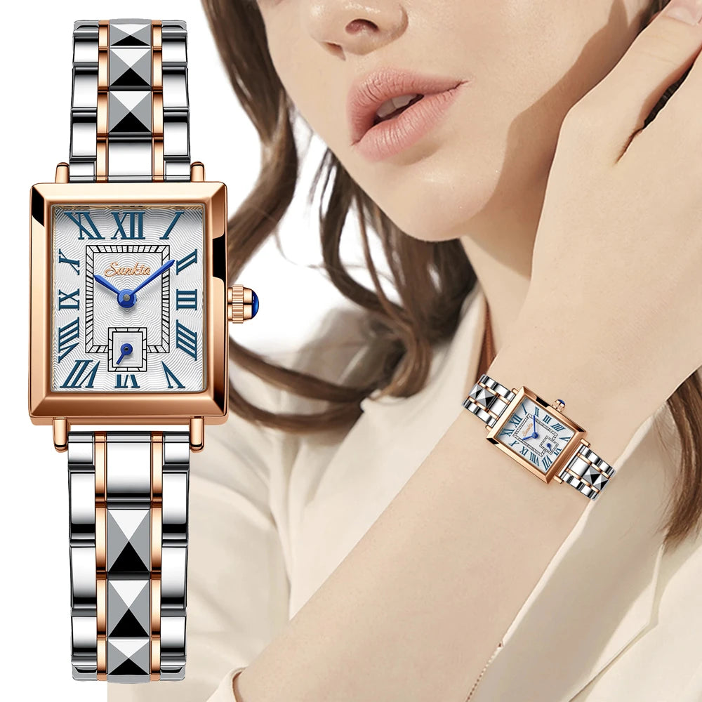 Sunkta Luxury Square Watch Silver and Gold Edition