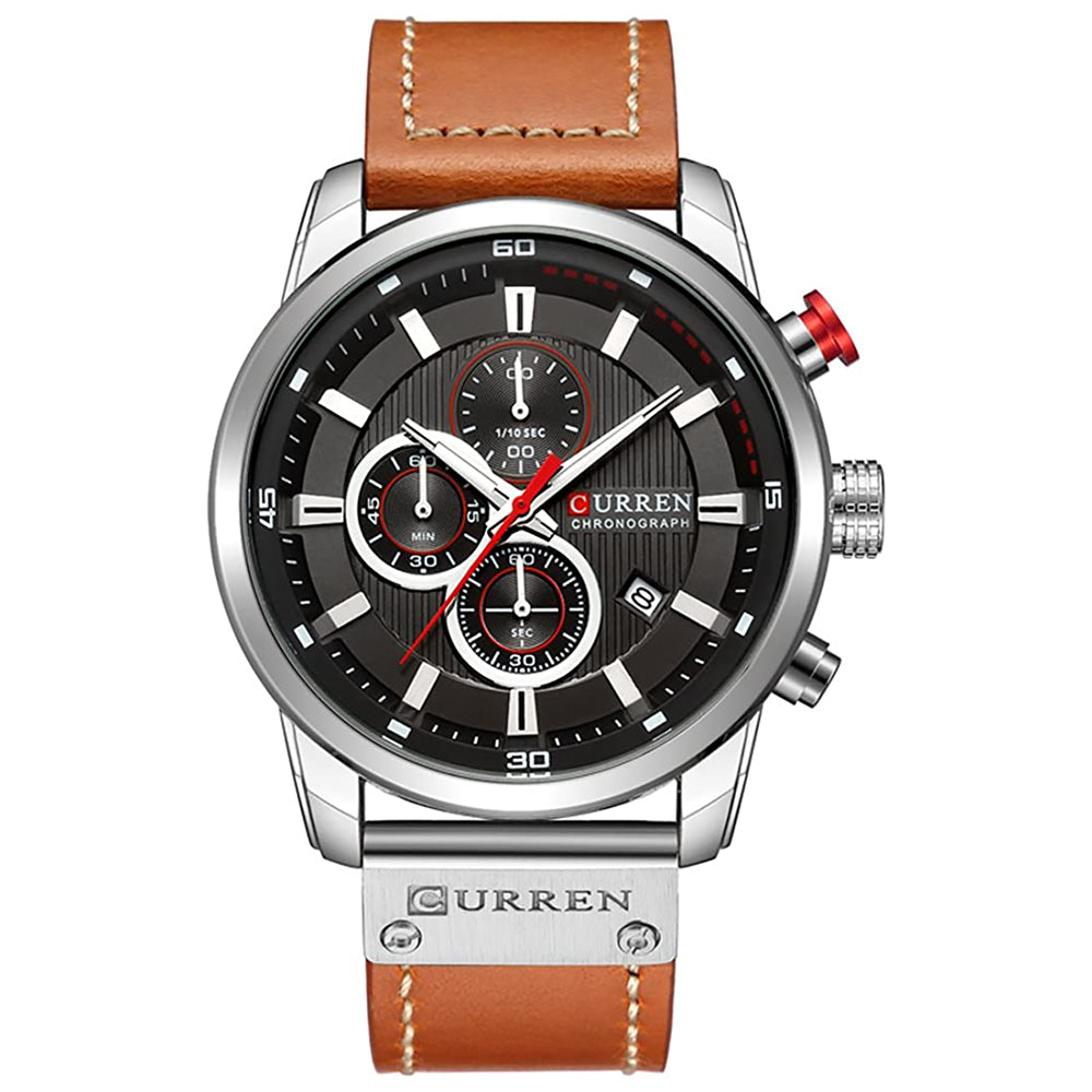 Curren Brown Leather Strap Men's Watch with Black Dial