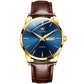 OLEVS - Brown Leather Strap with Blue Dial, Watch for Men