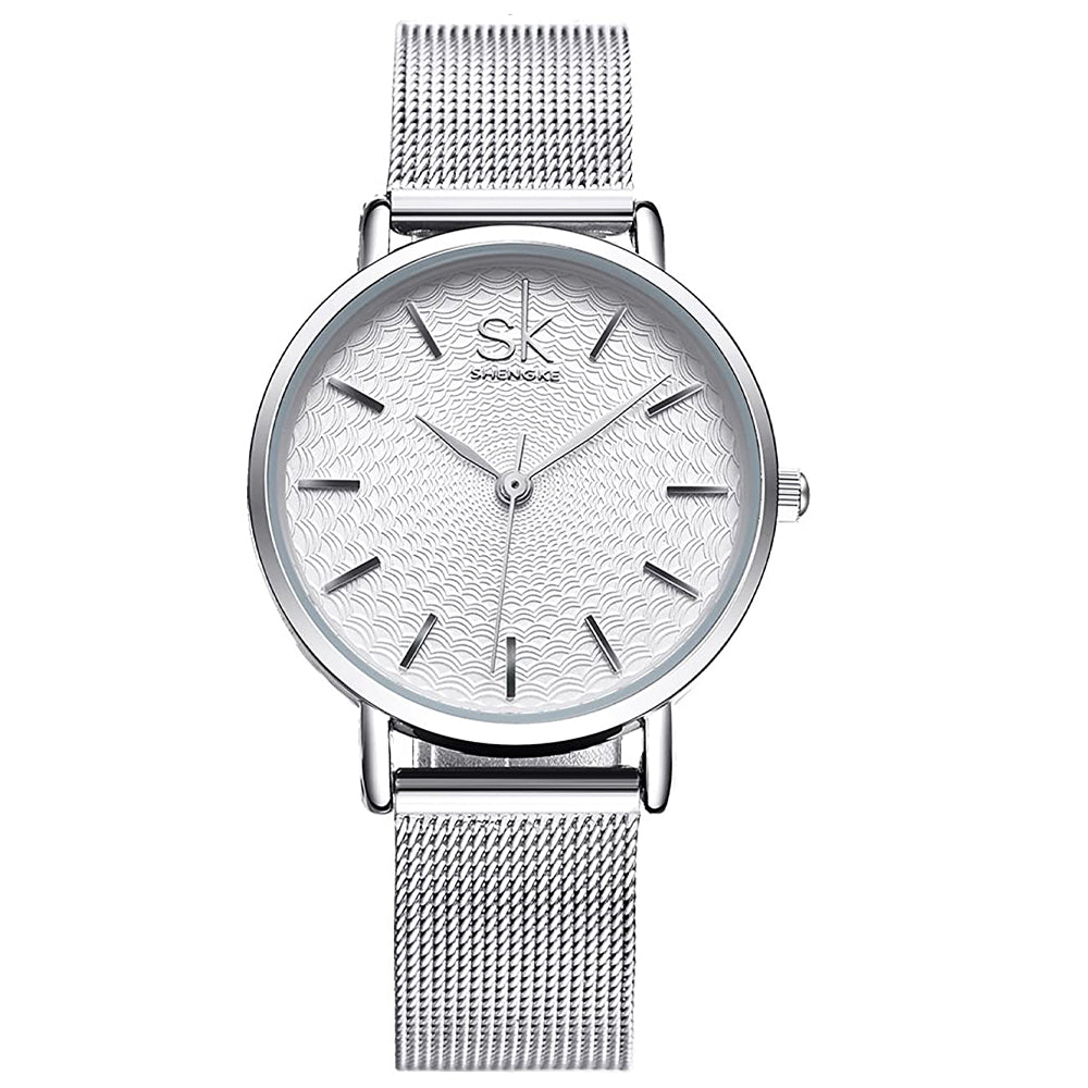 Shengke stainles steel silver womans watch