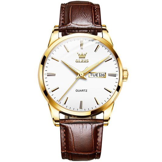OLEVS - Sports Men's Luxury Watch with Leather Strap and White Dial