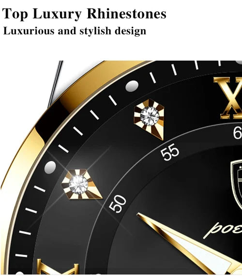 Poedagar - Silver and Gold Stainless Steel Men's Watch with Black Dial