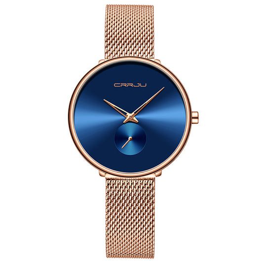 Crrju Rose Gold and Blue Ladies Watches