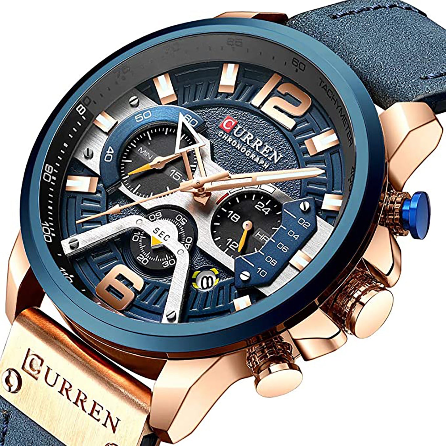 Curren Blue Leather Strap Men's Quartz Watch