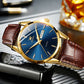 OLEVS - Brown Leather Strap with Blue Dial, Watch for Men