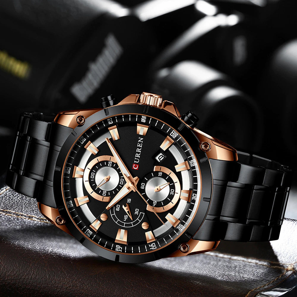 Curren Black Quartz Movement Luxury Men's Watches