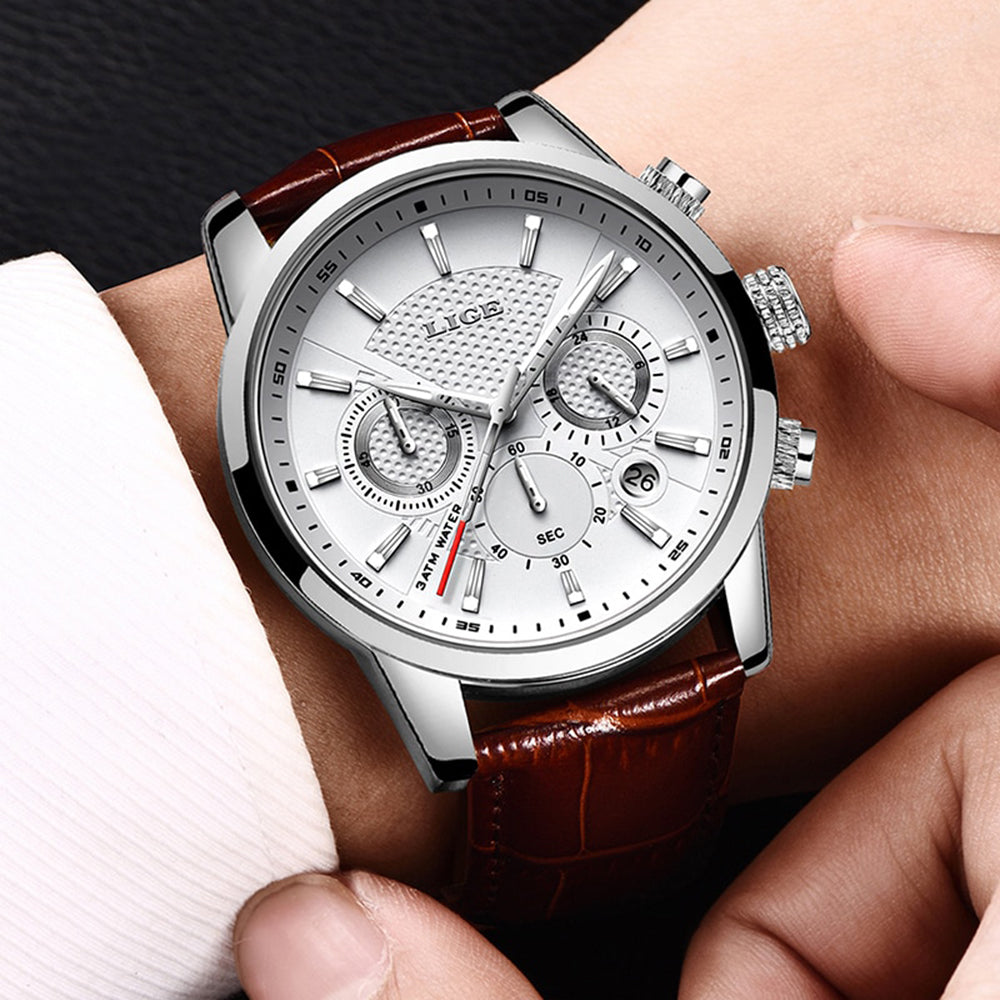 LIGE Military Leather Watch for Men