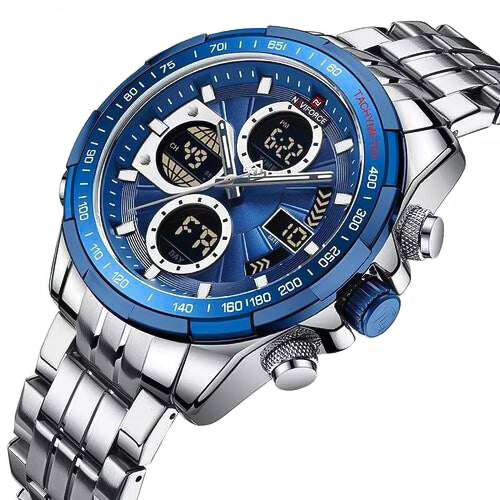 Naviforce Dual Time Exclusive Edition, Sliver with Blue Dial Watch for Men