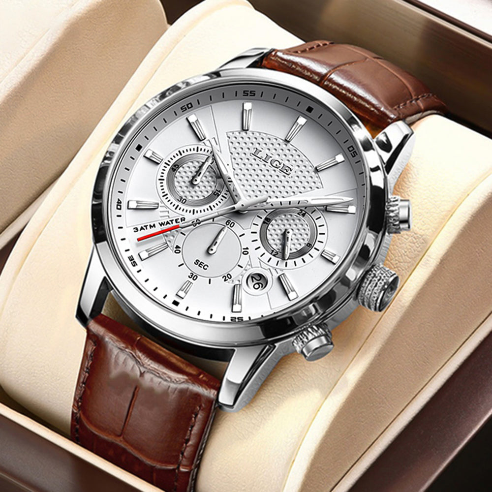 LIGE Military Leather Watch for Men