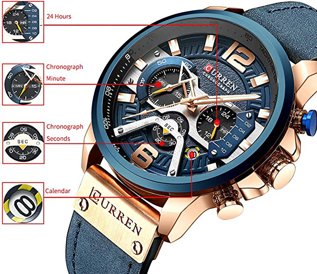 Curren Blue Leather Strap Men's Quartz Watch
