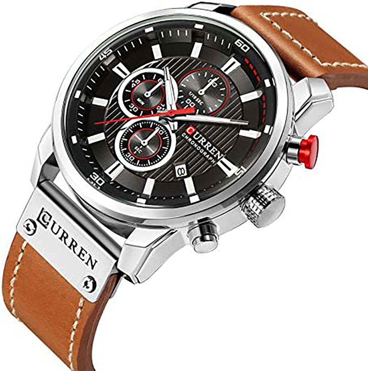 Curren Brown Leather Strap Men's Watch with Black Dial