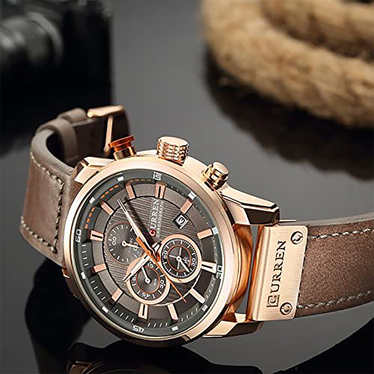 Curren Brown Leather Strap Men's Quartz Watch