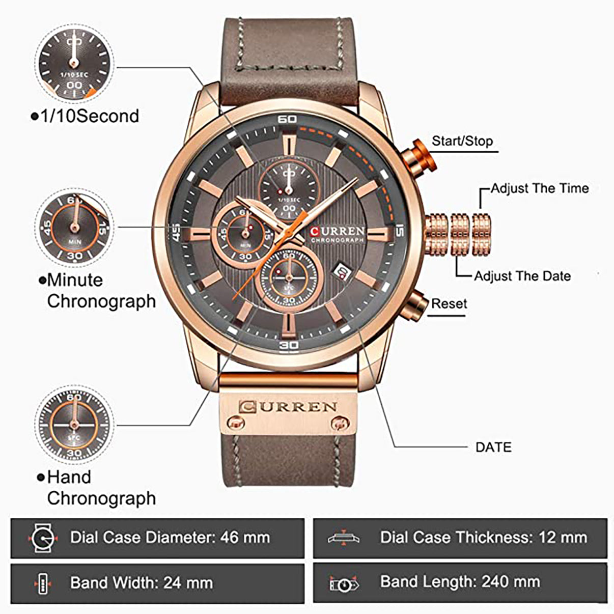 Curren Brown Leather Strap Men's Quartz Watch