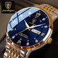 Poedagar - Silver and Gold Stainless Steel Men's Watch with Blue Dial
