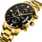 Nibosi - Golden Stainless Steel Analog Quartz Men's Watch with Black Dial