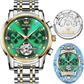 OLEVS Automatic Stainless Steel Tourbillon Watch - Silver Gold Green