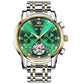 OLEVS Automatic Stainless Steel Tourbillon Watch - Silver Gold Green