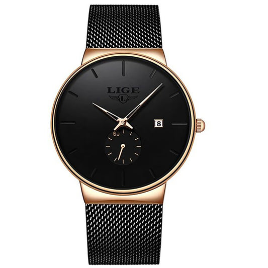 LIGE Mens Watch Ultra Thin black Wrist watch