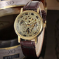 Winner Transparent Golden Skeleton - Hand Wound - Men's Leather Band Watch