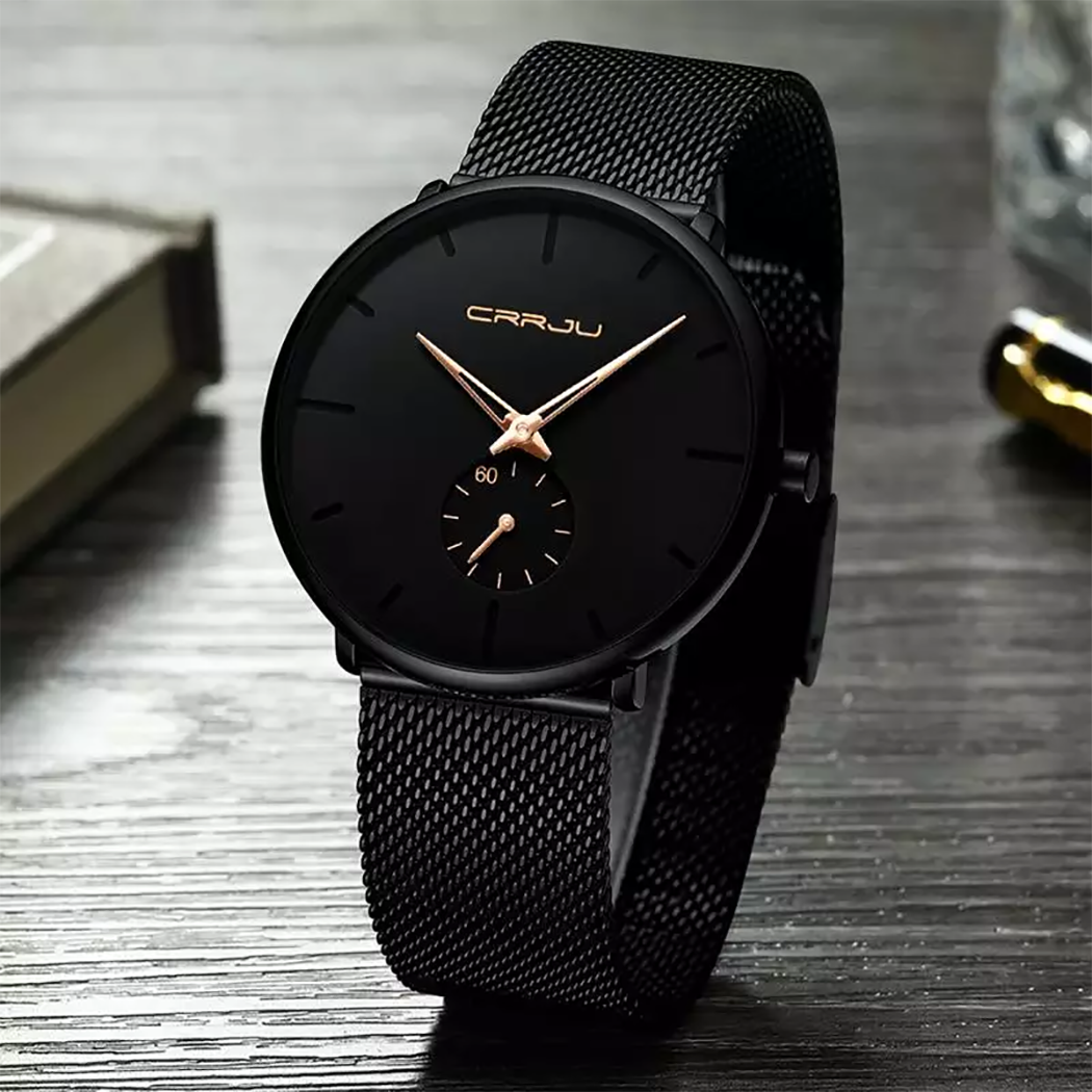 CRRJU Minimalist Ultra-Thin Stainless Steel Wristwatch