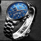 Lige Luxury Stainless Steel Watch for Men - Black with Blue Dial