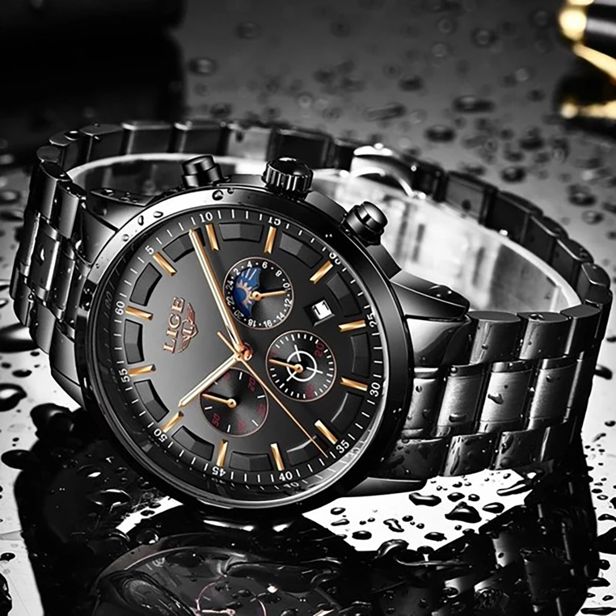 Lige Luxury Stainless Steel Watch for Men - Full Black – Watch