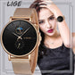LIGE Women's Rose Gold Watch With Black Dial