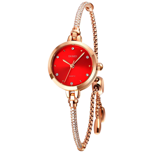 Skmei Thin Premium Crystal-Accented Womans Watch Red Edition