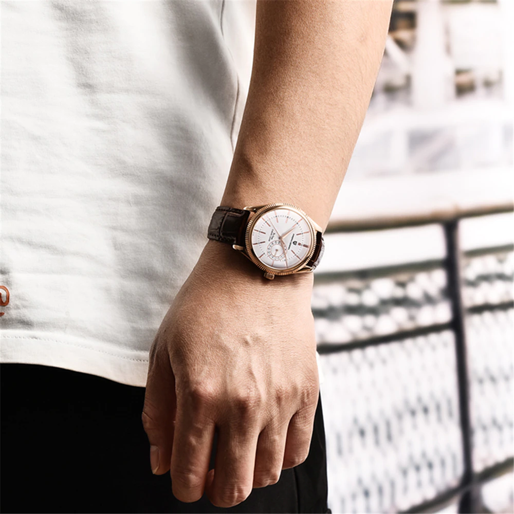 Pagani Design Men's Quartz Watch with Leather Strap Gold & White Edition