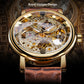 Winner Transparent Golden Skeleton - Hand Wound - Men's Leather Band Watch