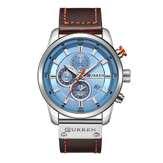 Curren Brown Leather Strap Men's Watch with Blue Dial