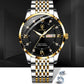 Poedagar Formal Silver and Gold Stainless Steel Men's Watch with Black Dial