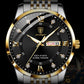 Poedagar Formal Silver and Gold Stainless Steel Men's Watch with Black Dial
